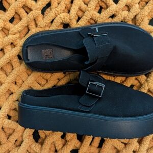 Amazon Black Suede Platform Mule with Buckle